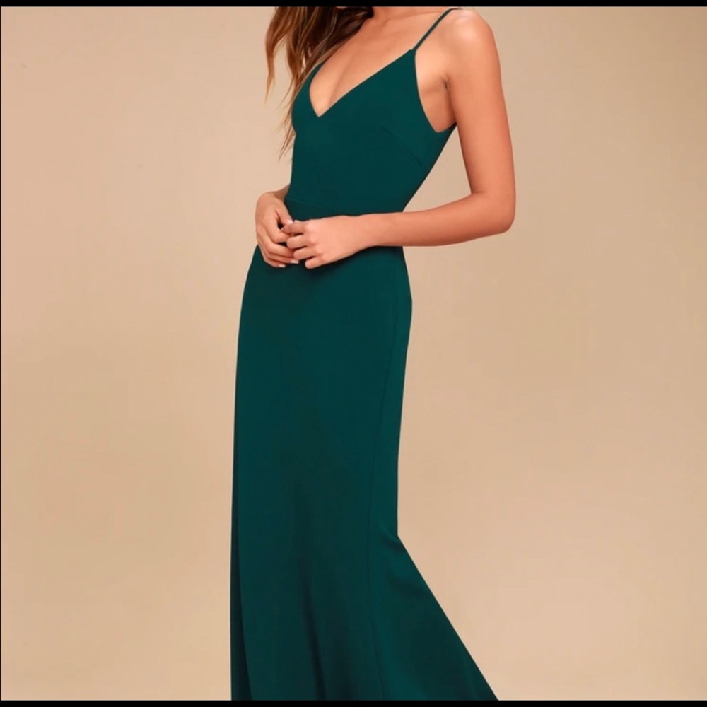 Dark green, long formal dress from Lulu’s.